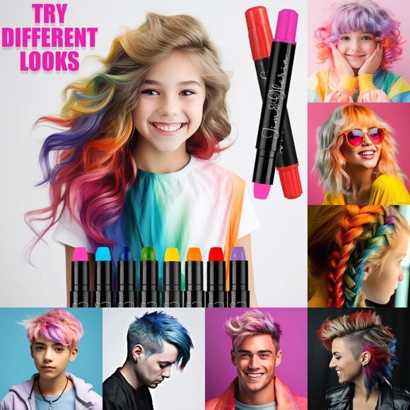 Hair Chalk Kit Washable Safe Bright Colors for Kids Teens Temporary Dye - Picture 4 of 6